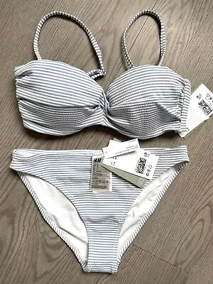 New   H&M 2 Piece Bikini Swimsuit Blue White Stripe  32C / 4 • $11