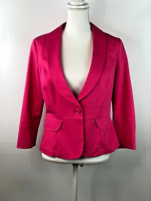 Cabi Women's Hot Pink Stretchy Cotton Pique 1 Button Blazer Short Jacket Sz 8 • $24.95