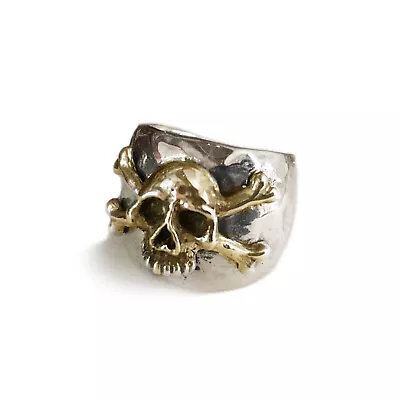 Pirate Skull Crossbone Ring Biker Sterling Silver 925 Vintage Mexican Caribbean • $85
