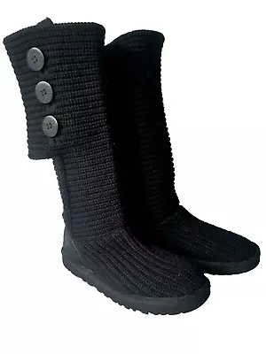 UGG Cardy Knit Tall Black Pull On Flat Boots Women's Size 7   #5819 • $32.90