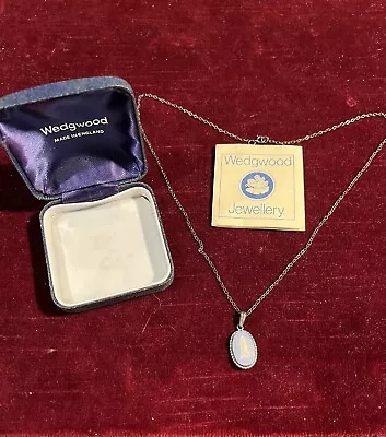 VINTAGE C1960's SILVER WEDGWOOD JASPER PENDANT NECKLACE+ORIGINAL BOX L-K • $35