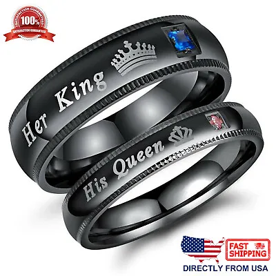 His Queen Or Her King Couple's Matching Promise Ring Comfort Fit Wedding Band • $12.80