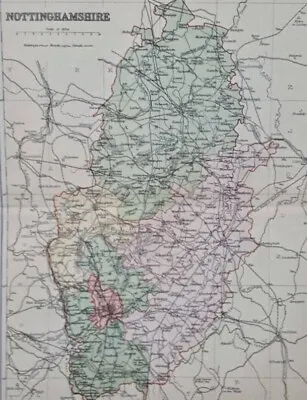 1895 Nottinghamshire County Map.  Victorian Print. Mansfield Newark Ollerton. • £13.12