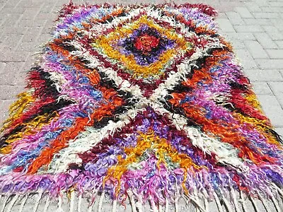 Vintage Turkish Shaggy Rug Mohair Rug Long Hair Rug Carpet Multicolor Rug 42x57  • $330.65