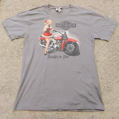 Harley Davidson Naughty Or Nice 2008 T-shirt Med Gray Santa's Helper Mason City • $29.71