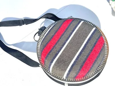 Vintage Galvanized Metal Striped Wool Felt Covered Canteen W Strap & Cap 9 1/4  • $32
