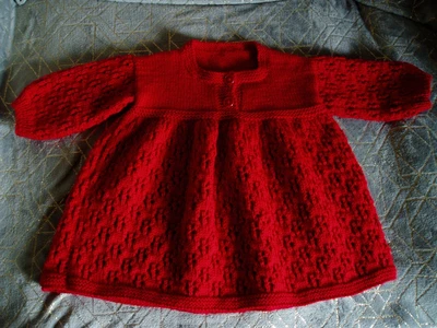 £10 • Buy Cherry Red Hand Knitted Baby Girl Jumper Dress 6 Months - One Year