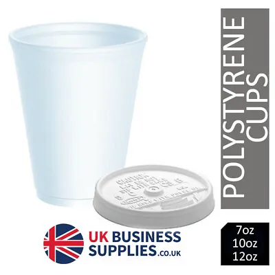 £9.99 • Buy Polystyrene Insulated Disposable Cups & Optional Sip Lids 10oz 7oz Or 12oz 