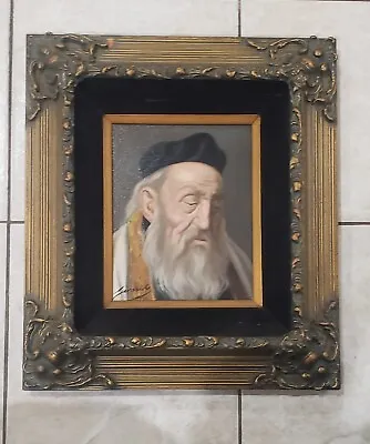 Jeno Gussich Jewish Rabbi Oil Painting Signed Mounted On Old Framed See Desc.  • $60