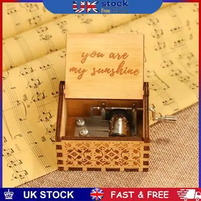 Sunshine Wooden Music Box Retro Hand Cranked Engraved Musical Toys Birthday Gift • £6.99