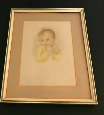 CUTIE Vintage Art Print Infant Baby Framed Matted • $31.99