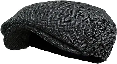 Men'S Classic Herringbone Tweed Wool Blend Newsboy Ivy Hat (Large/X-Large Charc • $14.17