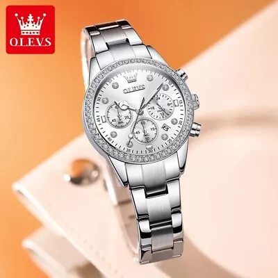 Waterproof Quartz Watch Ladies OLEVS Stainless Steel Luminous Date Women Strap • $29.92