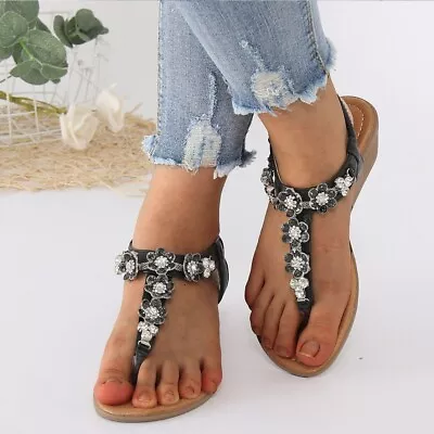 Lady Sandals Bohemian Style Toe Folk Style Retro Diamond Wedges Casual Roman • $34.86