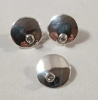 Vintage Minimalist Modernist Sterling Silver CZ Stones Earrings Pendant Set 925 • $40