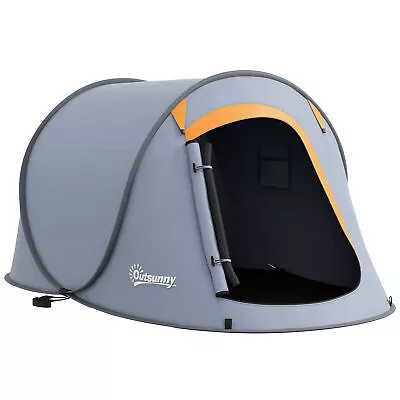 Outsunny Pop Up Camping Tent For 2 Man 2000mm Waterproof With Carry Bag Grey • £39.99