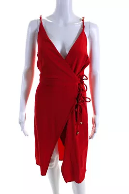 Vix Paula Hermanny Womens Beaded Strap Snap Wrap Dress Red Size Small • $34.99