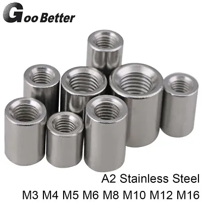 £3.42 • Buy M3-M16 Threaded Sleeve Rod Bar Stud Round Connector A2 Stainless Steel Long Nuts