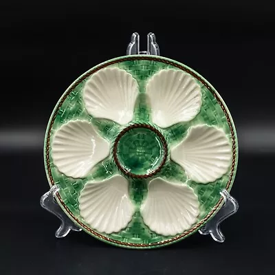 Antique SIGNED French LONGCHAMP Majolica Oyster Plate FREE SHIPPING White Green • $139