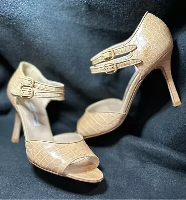 Manolo Blahnik 38 3” Heel Nude Dbl Strap Croc  Emboss With Box Original$ 2890.00 • $295