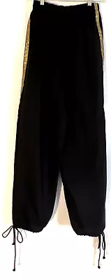 Handmade Mens Size S Pull-on Costume Pants Black W/Gold Celtic Chain Side Trim • $19.99