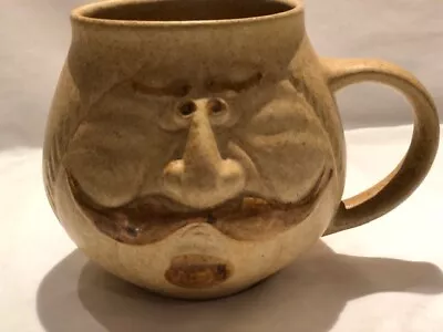 Vintage Handlebar Mustache Face Mug Pottery Craft USA  1970's 3D Figural Cup • $4.75