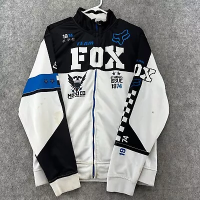 VTG Fox Racing Sweater Mens XL White Black Logo Full Zip Bike Motocross 90s • $26.95