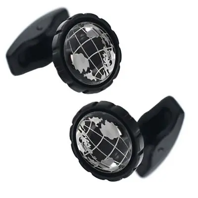 Round Silver Black Cufflinks Globe Map Atlas Earth Shirt High Quality Fashion UK • £19.99