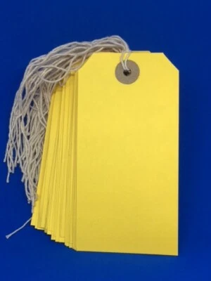 £2.80 • Buy 100 Yellow Strung Tags 120mm X 60mm  String Tie On Parcel Luggage Tag 120 X 60mm