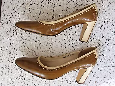 Vintage 1940 Exclusively Garolini Brown/cream Patent Leathershoes -dina - 8 1/2n • $34.17