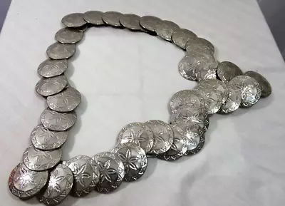 Vintage Silver Concho Sand Dollar Stretch Dress Belt  Boho Beach Chic • $14.95