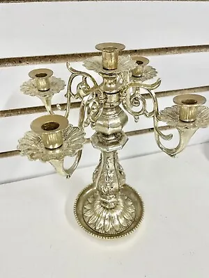 Vintage Metal Candelabra Candlestick Holder Holds 5 Candles Gold Tone NL • $45