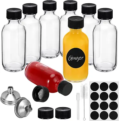 2 Oz Clear Juice Shot Bottles With Caps (3 Extra Lids) And 2 Stainless Steel Fun • $8.99