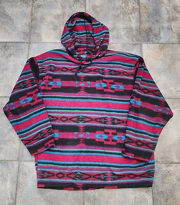 Vintage 90s Santana Men's XL Fleece  Southwestern Aztec Hoodie Pullover  • $25
