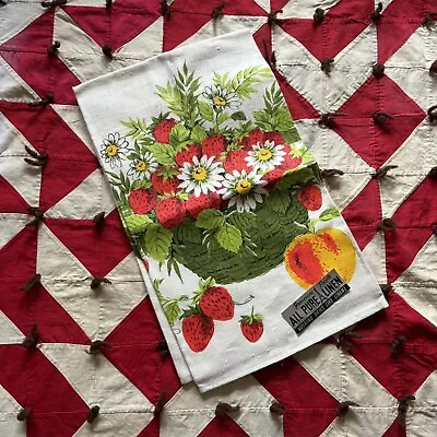 Vintage Linen Hand Towel Nos Deadstock Strawberry MCM Cute • $7