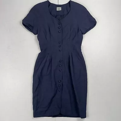 Laura Ashley Dress 10 Blue Short Sleeve Midi Linen Blend • £14.88