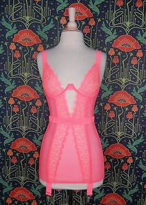 Victoria's Secret Neon Pink Corset Merry Widow Garters Corsolette Girdle 34B • $37.49