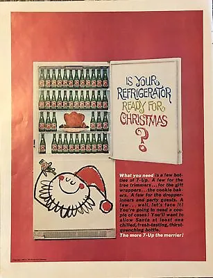 1963 7-Up Soda VTG 1960s 60s PRINT AD Refrigerator Ready For Christmas - Bottles • $11.77