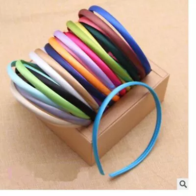 10pcs Mixed Color Candy Plastic Headband Covered Satin Hair Band 10mm For Craft • £4.99