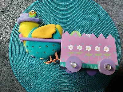 Vintage Easter Rare Wooden Egg Cart Pulled By Stuffed Chick- Colorful! Unique! • $9.99