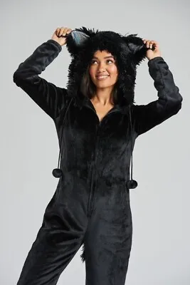 Ladies Hooded 1Onesie Luxury Warm Cosy Fleece Loungewear Pyjamas Cat Penguin • £22.99