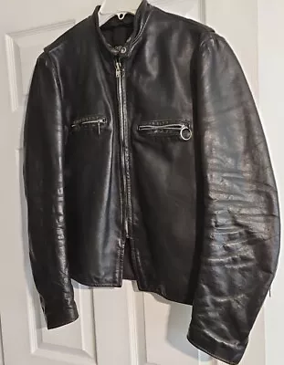 Vtg 60s Brooks Leather Sportswear USA Black Motorcycle Cafe Racer Jacket 40 EUC • $190