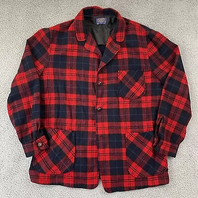 Vintage Pendleton Coat Womens L Red Tartan Plaid Wool Knockabout 60s Button USA • $39.95