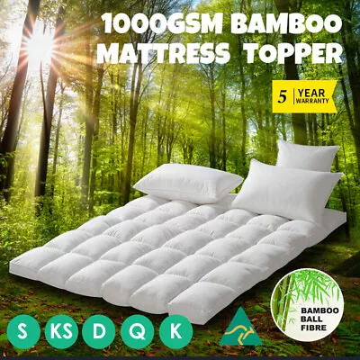 1000GSM Bamboo Fibre Pillowtop Mattress Topper Pad Fully Fitted Underlay  5CM • $61