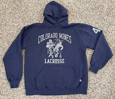 Vintage 90s Colorado Mines Lacrosse Large #48 Team Issued Hoodie Sweatshirt USA • $50.99
