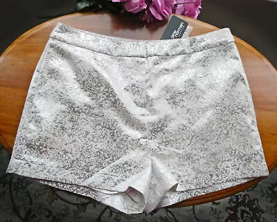 Silver & Cream Embroidered Metallic Shimmer Shorts BNWT Size 10 Jane Norman • £6.75