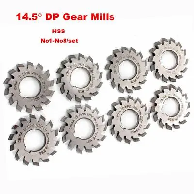 8 Pcs/Set Involute Gear Cutter DP8 DP10 DP16 DP20 DP22 PA14-1/2 HSS 8H Set No1-8 • £21.06