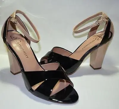 B. Makowsky Patent Leather Cross Strap Black Sandals Pump Shoes - $125 • $27.99