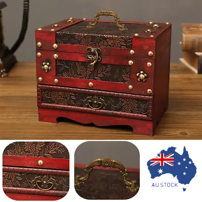 Vintage Wooden Jewelry Box Storage Box Organizer Large Capacity Container Case • $41.85