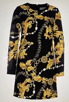 Versace Jeans Couture Baroque-Printed Long-Sleeved Crewneck Mini Dress • $200